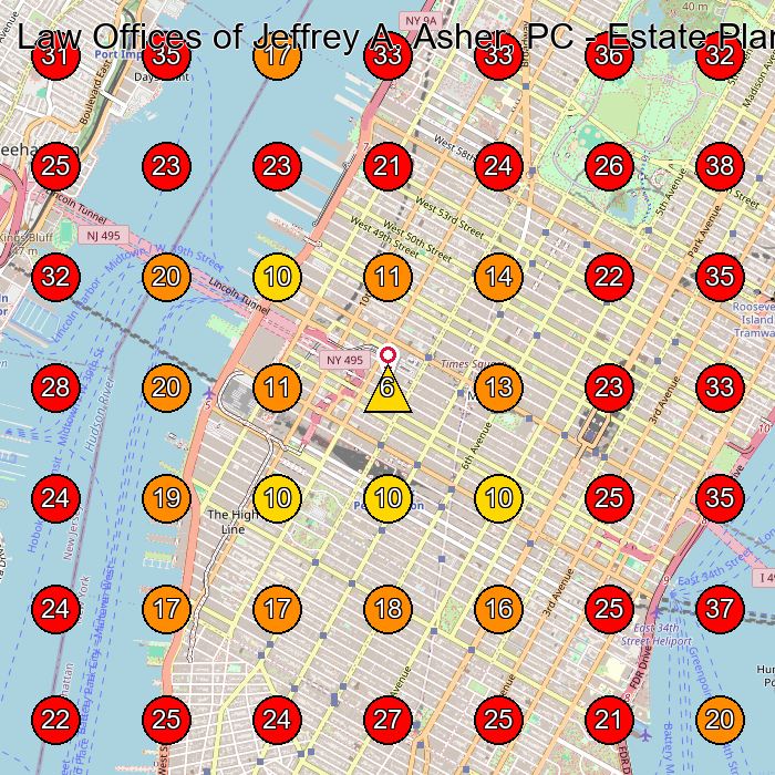 Law Offices of Jeffrey A. Asher, PC - Estate Planning Attorney in New York, NY GeoGrid visibility map for Estate Planning Attorney in Forest Hills